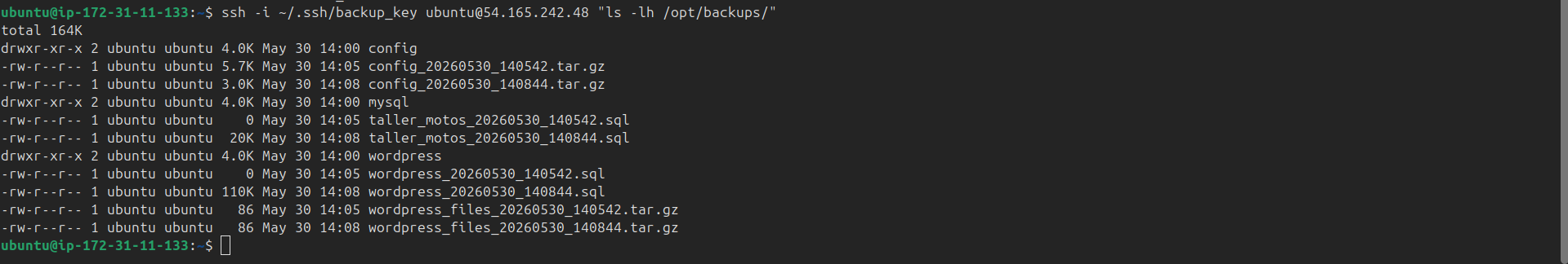 Archivos de backup en el servidor independiente