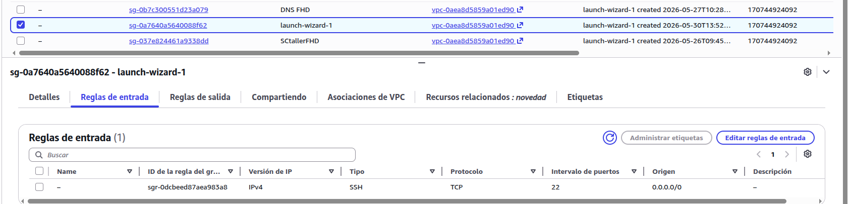 Security Group — servidor de backups